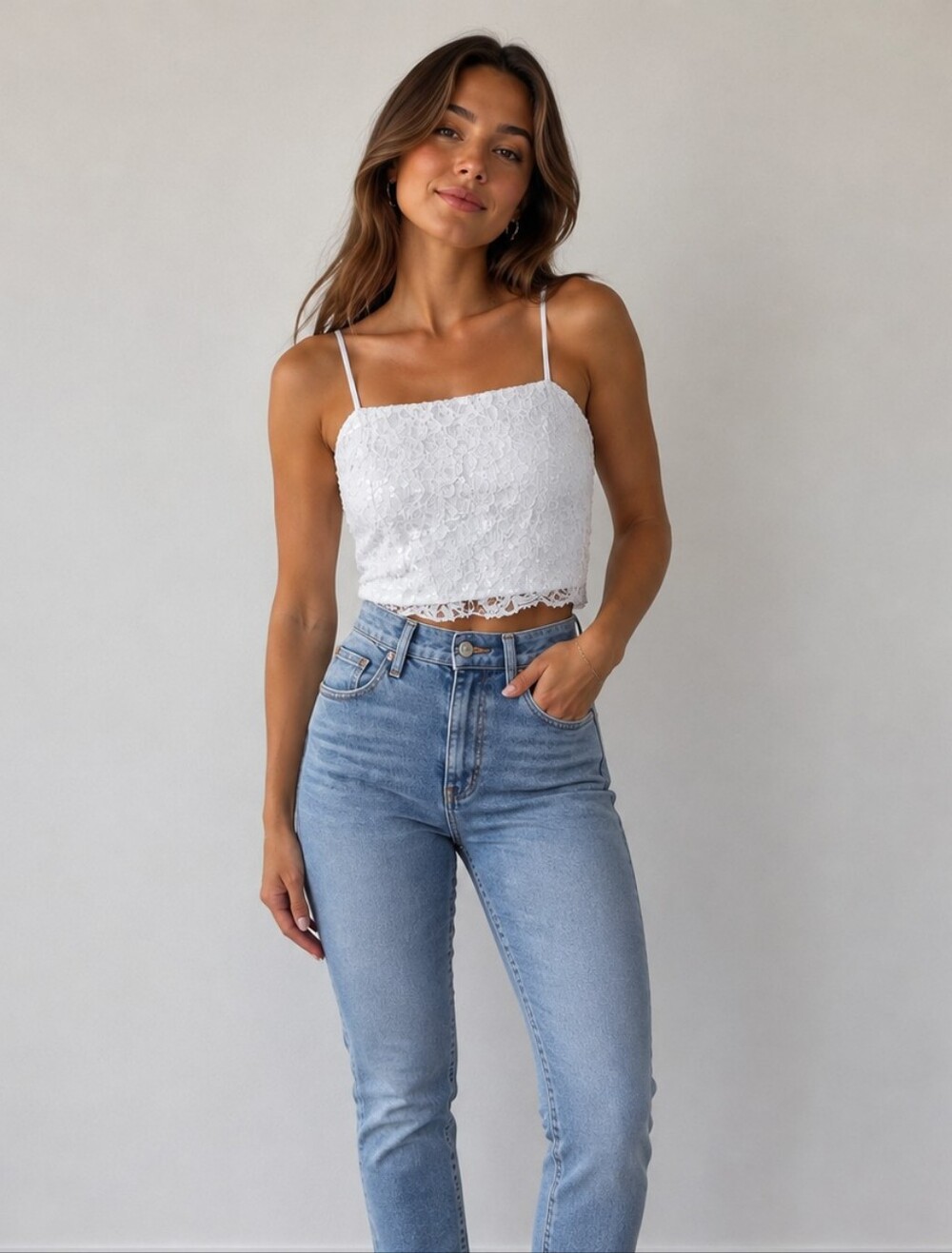 Forever21 White Lace Crop Top Zip Up